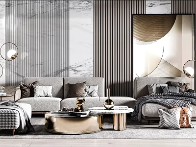 Modern Gray Sofa and Coffee Table Set with Cushions Side Table Metal Accents 3d model