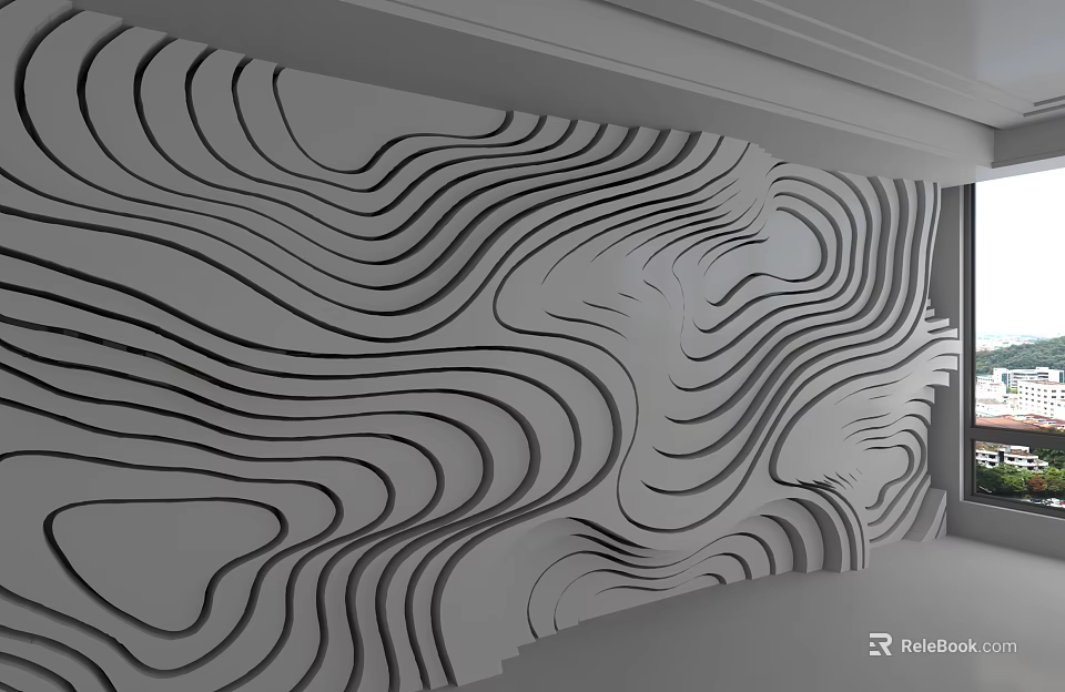 White Indoor Background Wall With Modern Wavy Lines 3D Decorative Design 3d model 