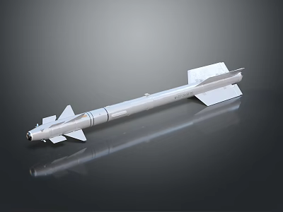 Silver Aerospace Rocket Model With Fins On Black Smooth Surface And Reflection 3d model