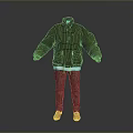 Casual Winter Clothing Set With Black Padded Jacket Brown Cargo Pants And Orange Shoes
