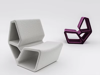 Two Modern Single Sofas in Light Gray and Purple with Geometric Shape Design 3d model