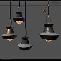 Multiple Modern Pendant Lights with Sleek Design Blue Hanging Cords and Neutral Tones 3d model