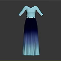 Light And Dark Blue Gradient Long Dress With Lace Upper Part And Three Quarter Sleeves