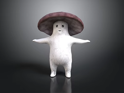 Cute Anthropomorphic Mushroom Figure With White Body Dark Purple Cap And Outstretched Arms 3d model
