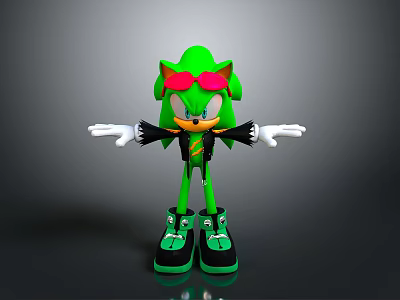 Green Hedgehog Character With Pink Bow Black Jacket And Green Black Shoes Arms Outstretched 3d model