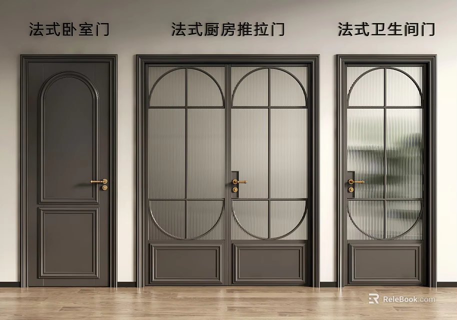 French Style Hinged Doors For Bedroom Kitchen And Bathroom Spaces 3d model 