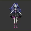 Fashion Doll Character with Blue and Purple Long Hair Black Sequined Dress and Pink Boots