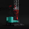 Red And White Industrial Tower Crane With Tall Structure Long Jib Black Background