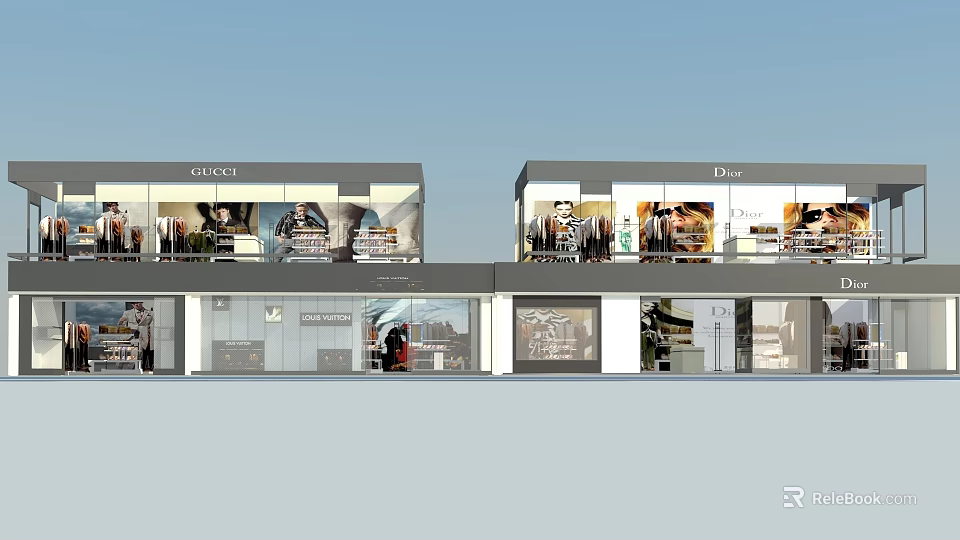 Luxury Retail Shop Window Display With Branded Items And Modern Design 3d model 