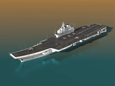 Aircraft Carrier Military Weapon on Blue Ocean With Flight Deck And Fighter Jets 3d model