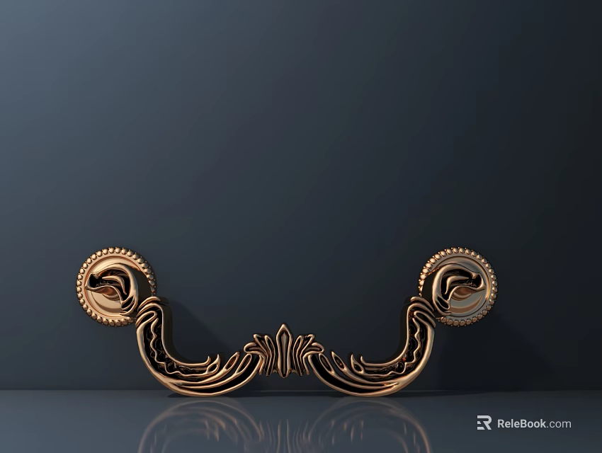 Elegant Golden Furniture Handle with Intricate Decorative Patterns and Metallic Shine 3d model 