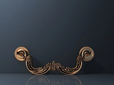 Elegant Golden Furniture Handle with Intricate Decorative Patterns and Metallic Shine 3d model