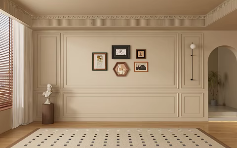 French living room background wall 3d model