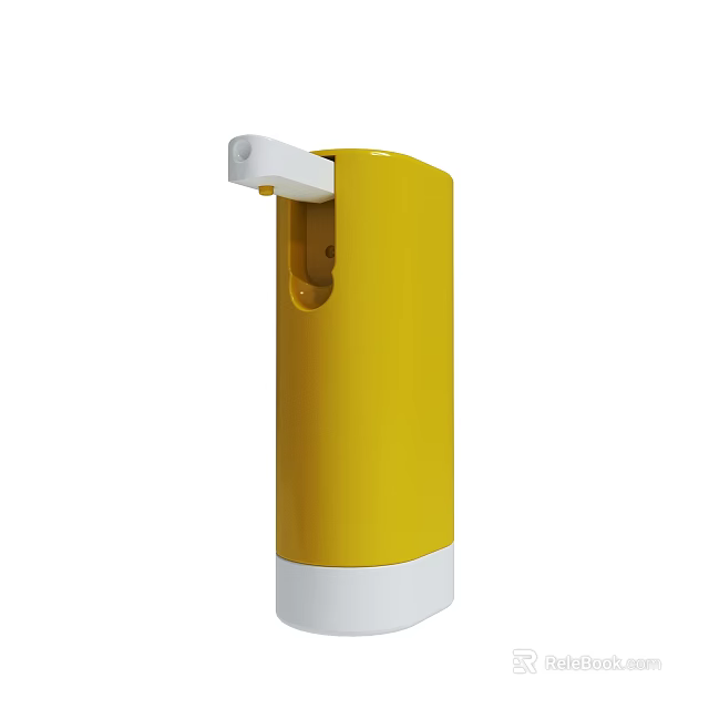 Yellow And White Automatic Soap Dispenser With Cylindrical Design For Hygiene Use 3d model 