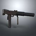 Tactical Submachine Gun With Silencer And Military Metal Construction Design