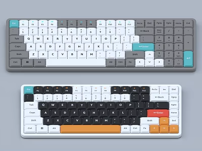 Two Modern Computer Keyboards Featuring Colorful Accent Keys And Sleek Design 3d model