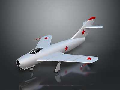 Vintage Silver Airplane Model With Red Stars On Wings And Tail 3d model