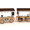 Wooden Mobile Food Cart With Brown Awning Coffee Machine And Menu Board