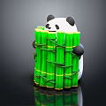 Adorable Panda Character Holding Bundled Green Bamboo Stalks On Black Reflective Surface