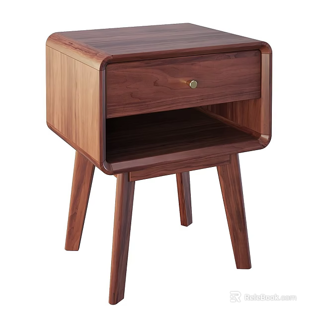 Modern Solid Wood Nightstand with Single Drawer and Slim Legs Design 3d model