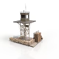 Modern Watchtower Structure With Platform Staircase Sandbag Wall And Wooden Crates