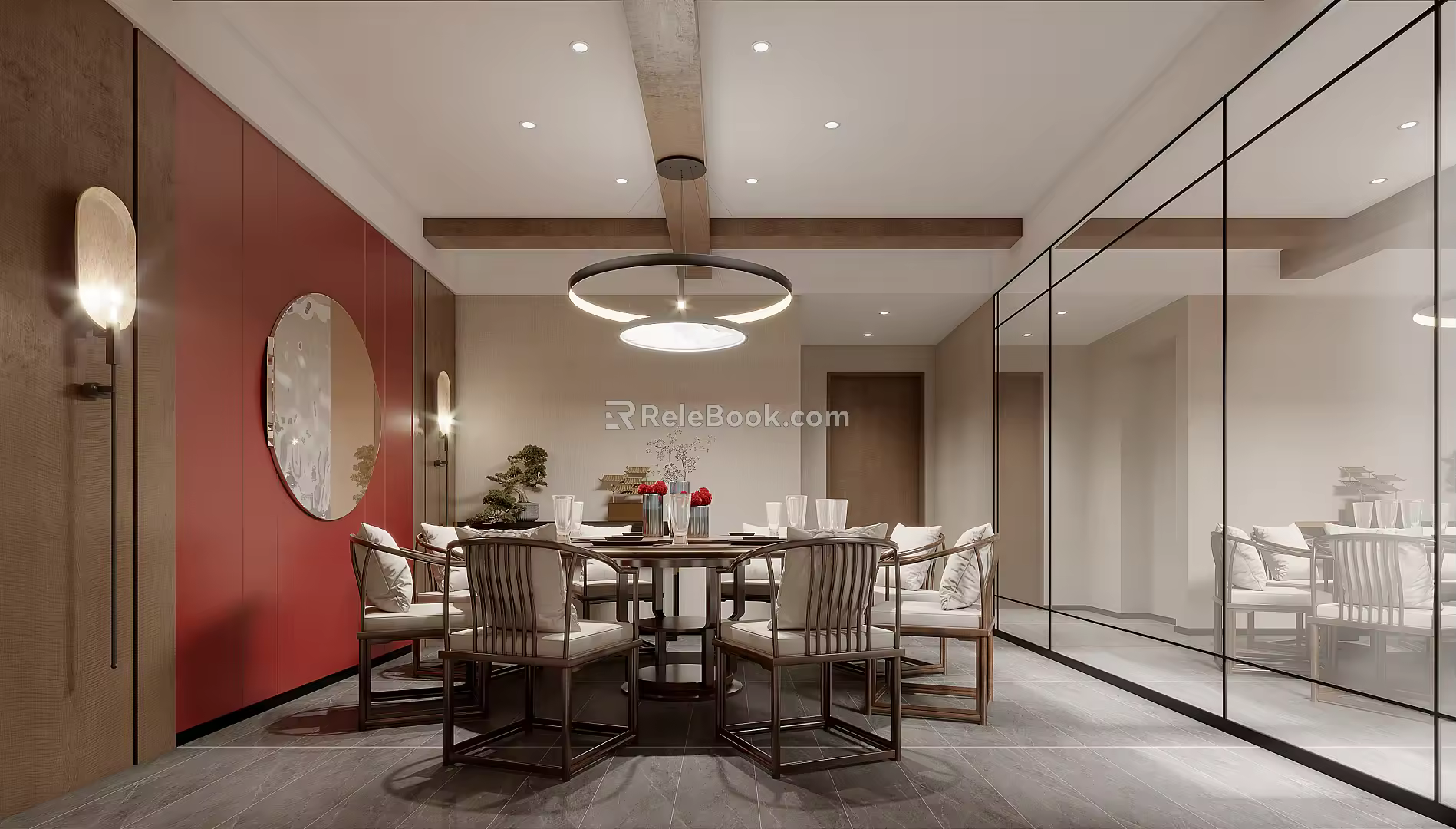 New Chinese-style private dining box 3d model