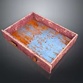 Vintage Rusty Metal Tray With Red Frame And Blue Worn Surface 3d model