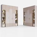 Modern Light Beige Wardrobe Design With Arched Cabinet Doors And Storage Shelves