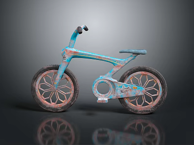 Vintage Distressed Bicycle With Blue Body And Pink Spokes In Retro Style 3d model
