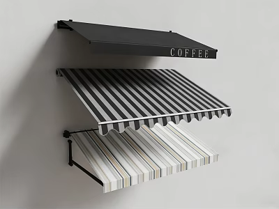 Modern Coffee Shop Awnings Featuring Black And Striped Patterns For Exterior Use 3d model
