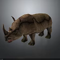 Lifelike Rhinoceros Figure With Rough Skin Two Horns And Reflection On Surface