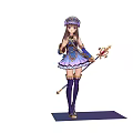 Game and Movie Character in Blue Purple Outfit Holding Red Gem Staff and Decorative Headdress