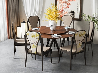 New Chinese Round Dining Table and Chair Combination 3d model