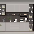 Modern Wine Cabinet With Glass Doors Storage Shelves And Decorative Items