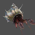 Spiky Shelled Marine Creature With Iridescent Surface Clawed Appendages And Tentacles