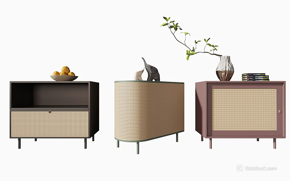 Modern Bedside Tables With Woven Design And Decorative Accents 3d model