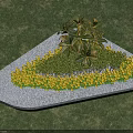 Road Facilities Stone Flower Bed With Yellow Flowers And Green Plants On Grass