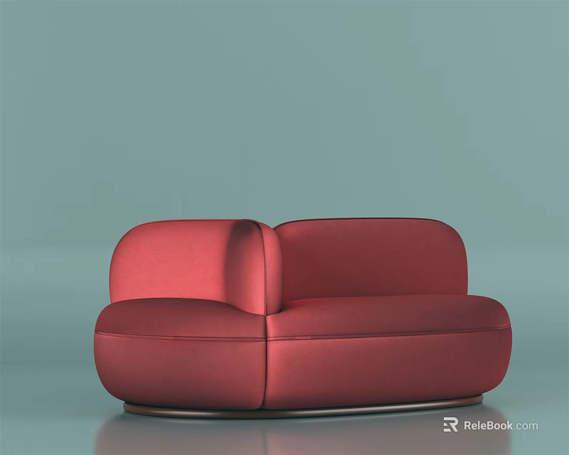 Modern Red Leather Two Seater Sofa With Rounded Design And Metal Base 3d model