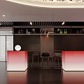Modern Restaurant Interior With Red Gradient Bar Counter Stools Wine Racks And Modern Lighting 3d model