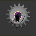 Anime Style Female Character With Black Hair Holding Weapon And Small Creature