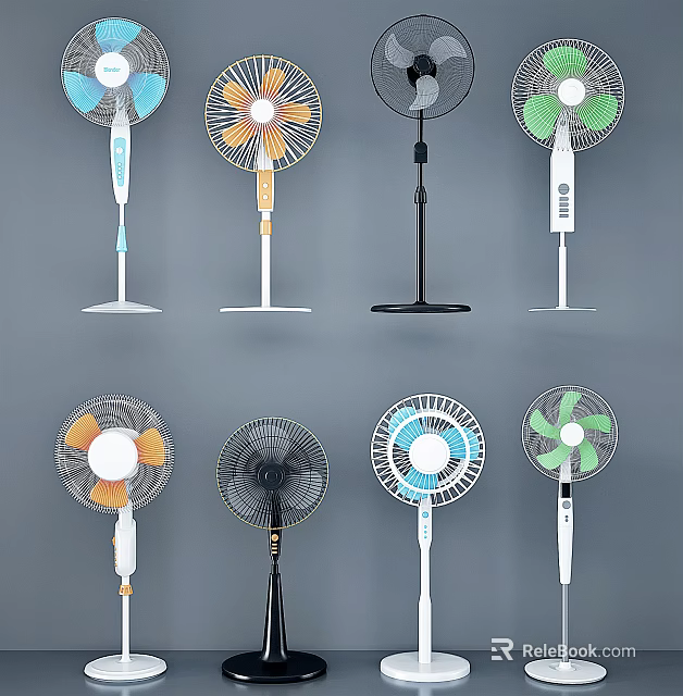 Various Stand Air Cooler Fans With Different Colors And Modern Designs 3d model 