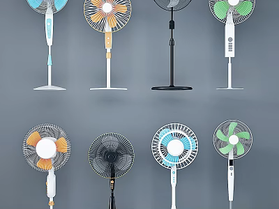 Various Stand Air Cooler Fans With Different Colors And Modern Designs 3d model