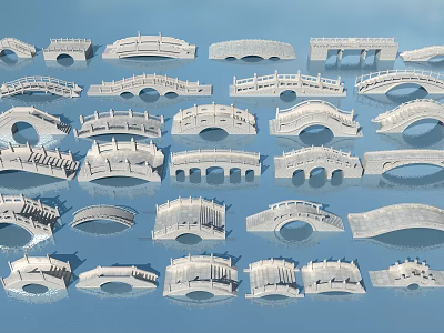 Collection of Bridge Models in Various Styles and Designs on Blue Background 3d model