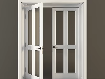 Modern White Double Doors with Glass Panes and Sleek Door Frame Design 3d model