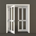 Modern White Double Doors with Glass Panes and Sleek Door Frame Design 3d model