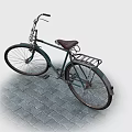 Vintage Green Bicycle With Steel Frame Brown Leather Seat On Brick Pavement