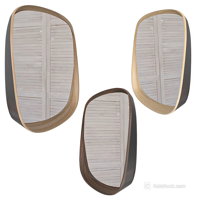 Modern Mirror Collection With Wooden Frames Various Shapes And Striped Details 3d model 