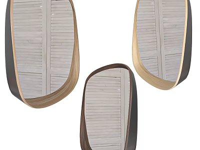 Modern Mirror Collection With Wooden Frames Various Shapes And Striped Details 3d model