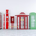 Colorful Public Facilities Featuring Red Green Telephone Booths Mailbox Bench And Kiosk