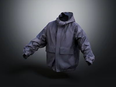Dark Colored Hooded Jacket With Multiple Pockets And Loose Fit Outdoor Style 3d model